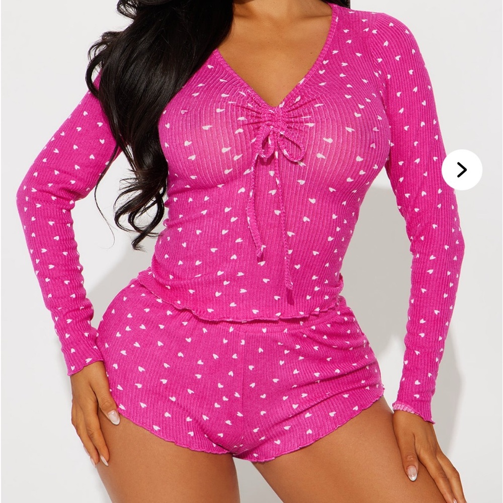 Pink Heart Print Sleepwear Set